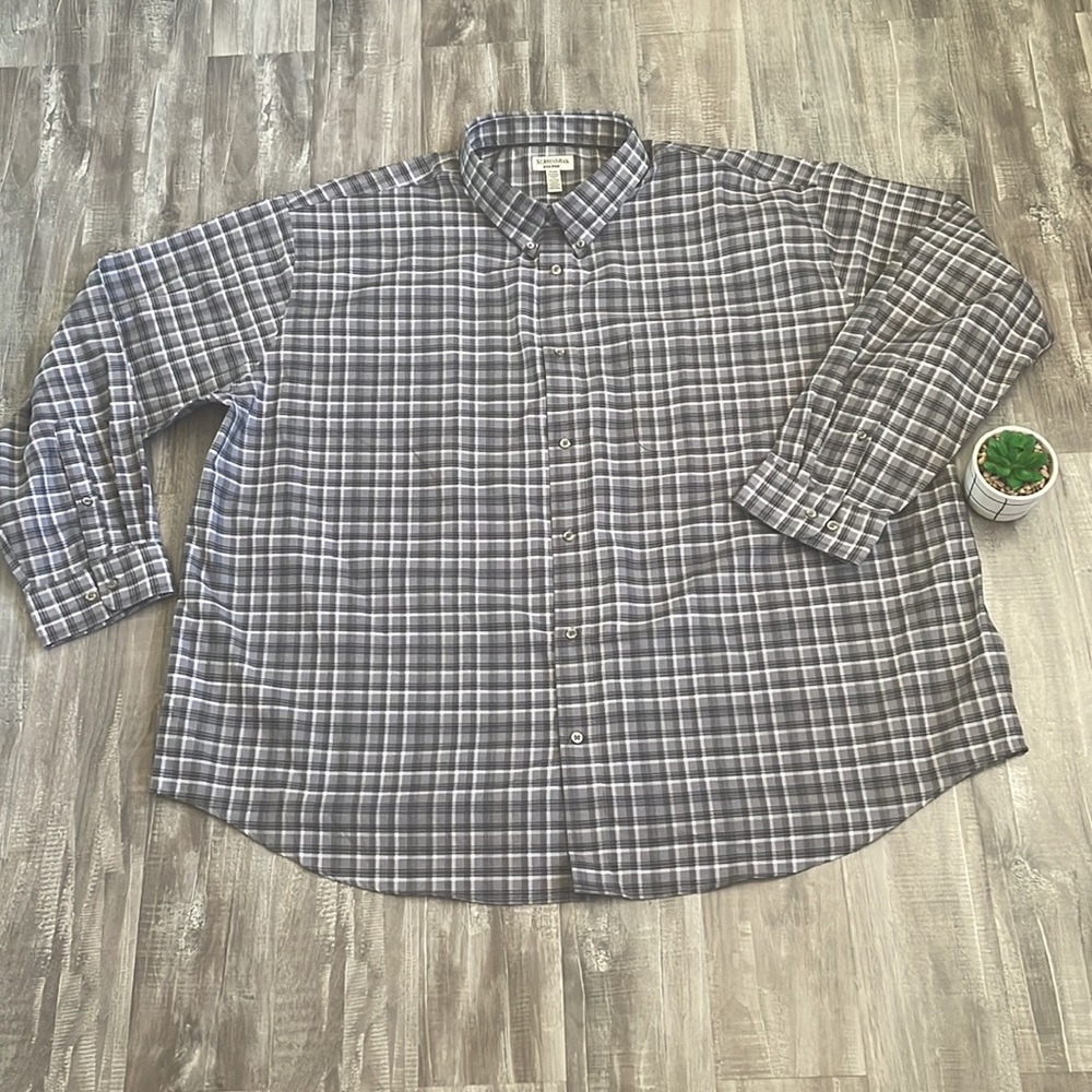 St. John's Bay Men’s Button-Down Shirt Long Sleeve - Iron Free Gray Size 4XL